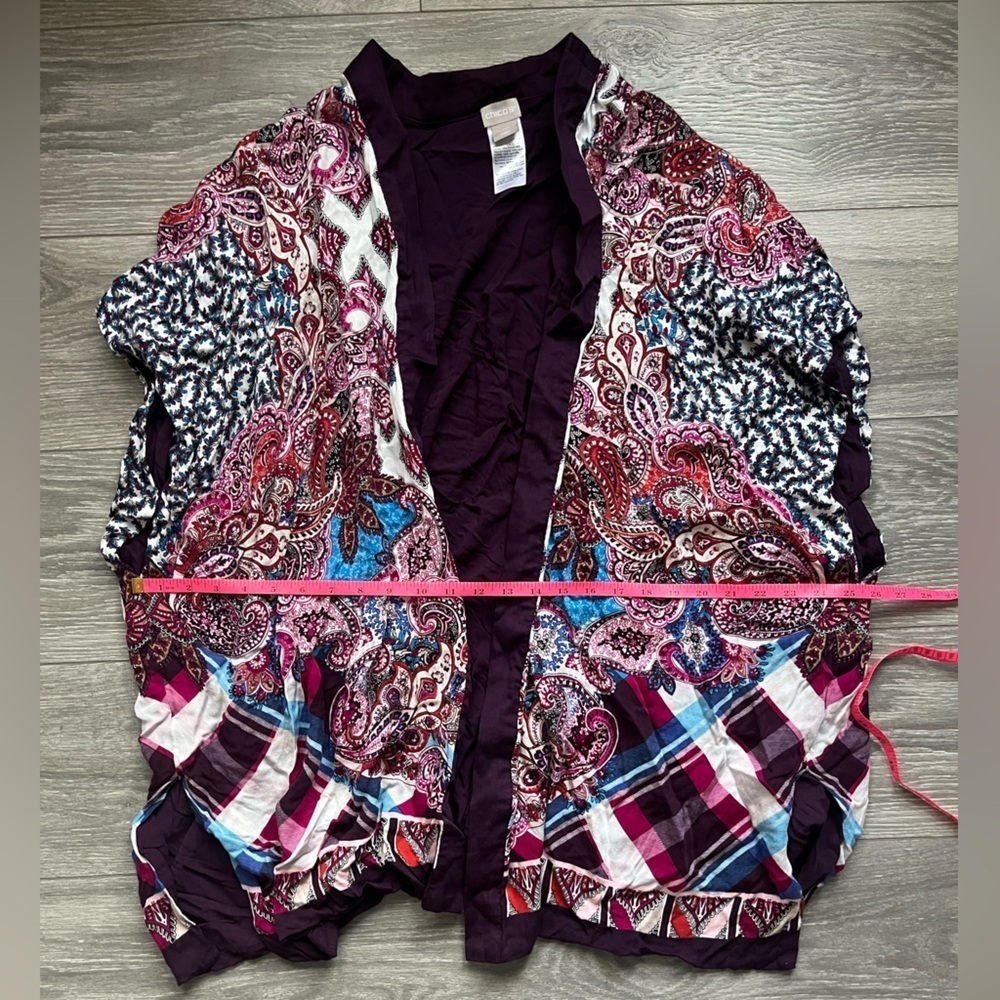 Chico’s Ruana Tunic Vest Mixed Paisley Plaid Print Purple Size L/XL - Picture 5 of 6